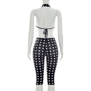 Polka Dots Print Backless Seventh Jumpsuit GSZM C26JP124