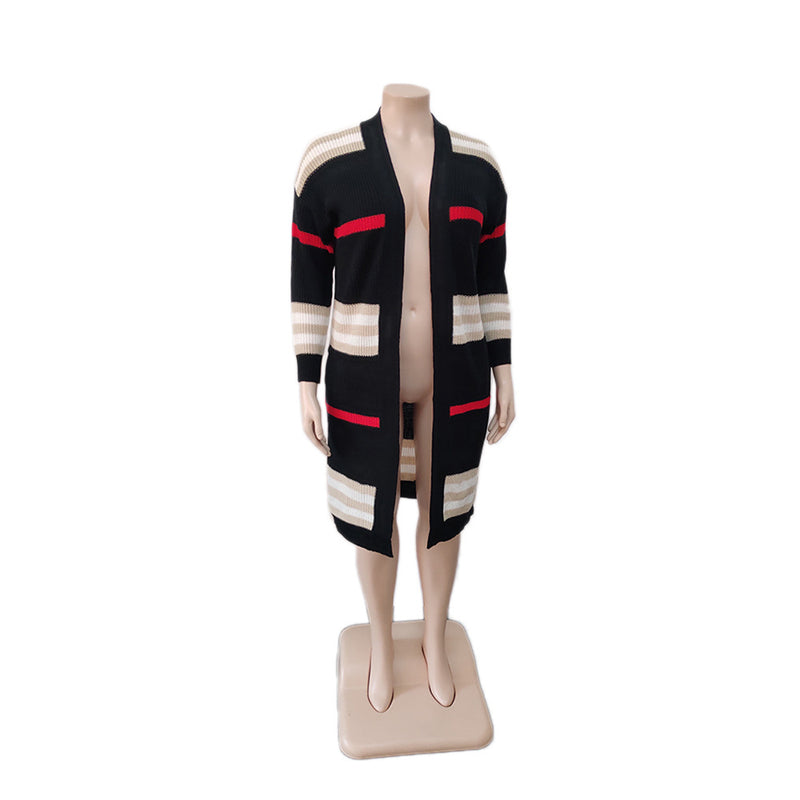 Plus Size Stripe Knits Long Coats QYXZ 9100