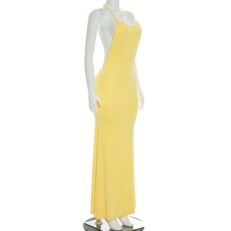 Solid Color Sleeveless Backless Maxi Dress GSZM C26DS258