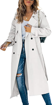Solid Color Long Sleeve Double Breasted Coat GOFY 888