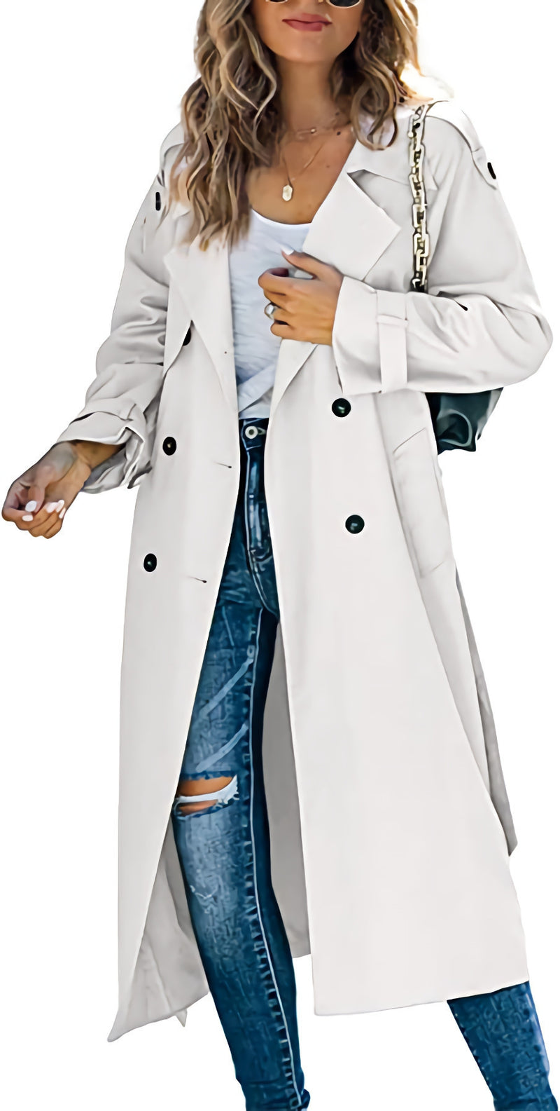 Solid Color Long Sleeve Double Breasted Coat GOFY 888