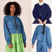 Long Sleeve Tie Up Loose Denim Coats GYAN 703