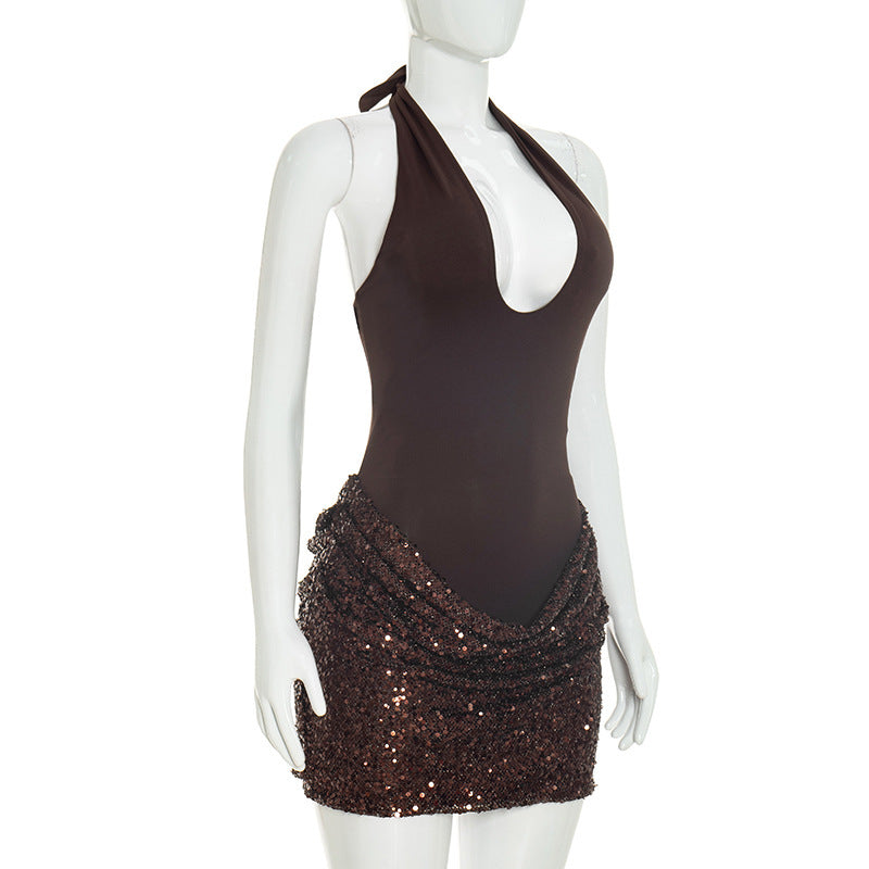 Sleeveless Sequin Backless Mini Dress GSZM J26DS293
