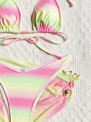 Gradient Color Tie Up Bikinis Swimsuit 3 Piece Set CASF 6771