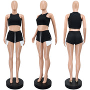 Solid Color Sleeveless T Shirt Two Piece Shorts Set GWLS LD201099