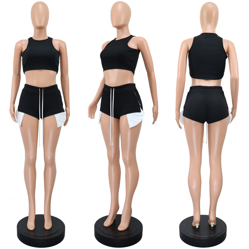 Solid Color Sleeveless T Shirt Two Piece Shorts Set GWLS LD201099