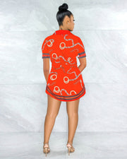 Plus Size Fashion Slim Print Short Sleeve Shirt LS 0341