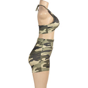 Sleeveless Halter Crop Tops And Shorts Two Piece Set GAXB A459ST