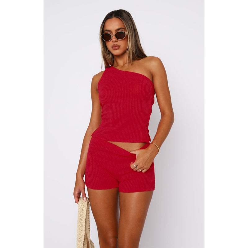 Solid Color Slash Neck Two Piece Shorts Set ASL 6731