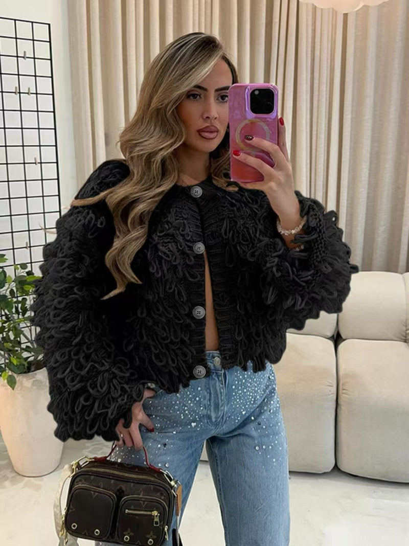 Knits Tassel Long Sleeve Button Coats GQNF F00121CM