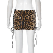Leopard Sequin Split Tie Up Skirts GDSF J25SK032