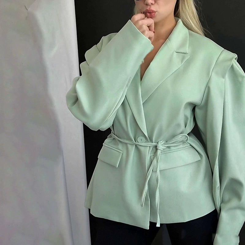 Plus Size Tie Up Loose V Neck Coats GHHE 29782