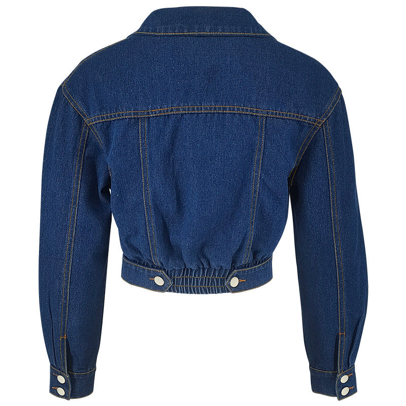 Button Cardigan Long Sleeve Short Denim Jacket GDAM 218578