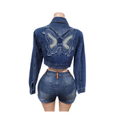 Embroidery Long Sleeve Denim Coat MEM 88663