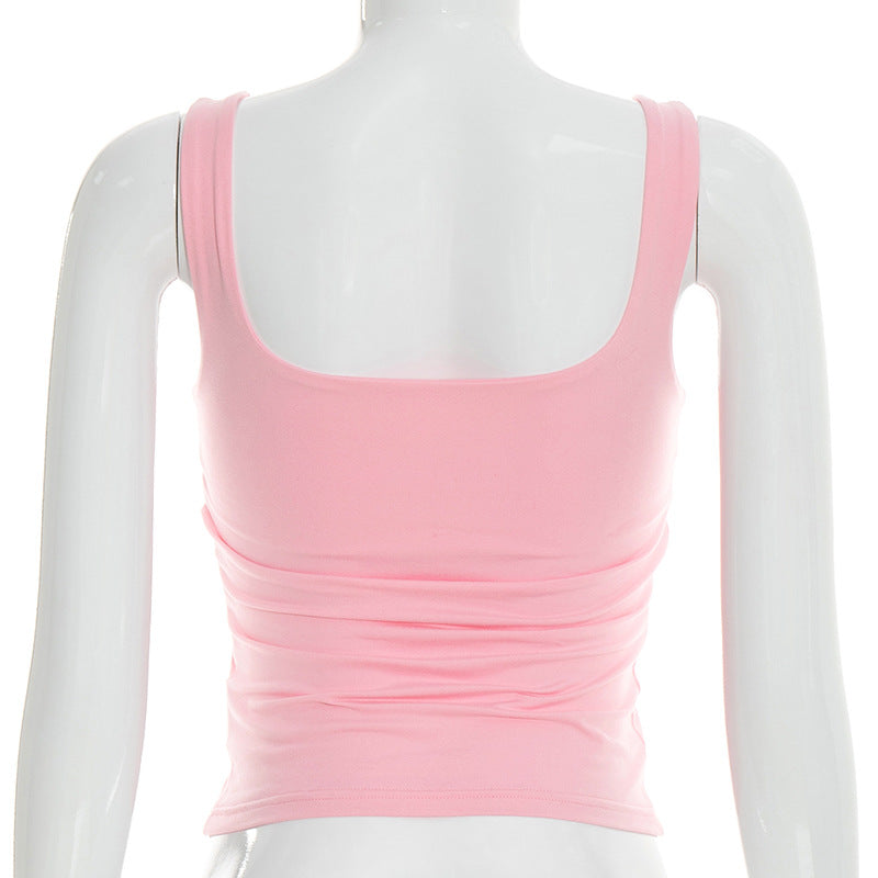 Solid Color Ruched Sleeveless Tank Tops GSBW J26TP056