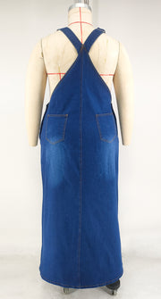 Plus Size Fashion Washed Denim Strap Dress GDAM 218715