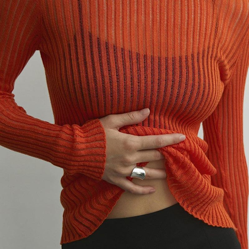 Long Sleeve Round Neck Thin Knit Top GBLH 9853