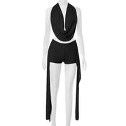 Halterneck Sleeveless Backless Tops Short Suit GDSF J25ST082
