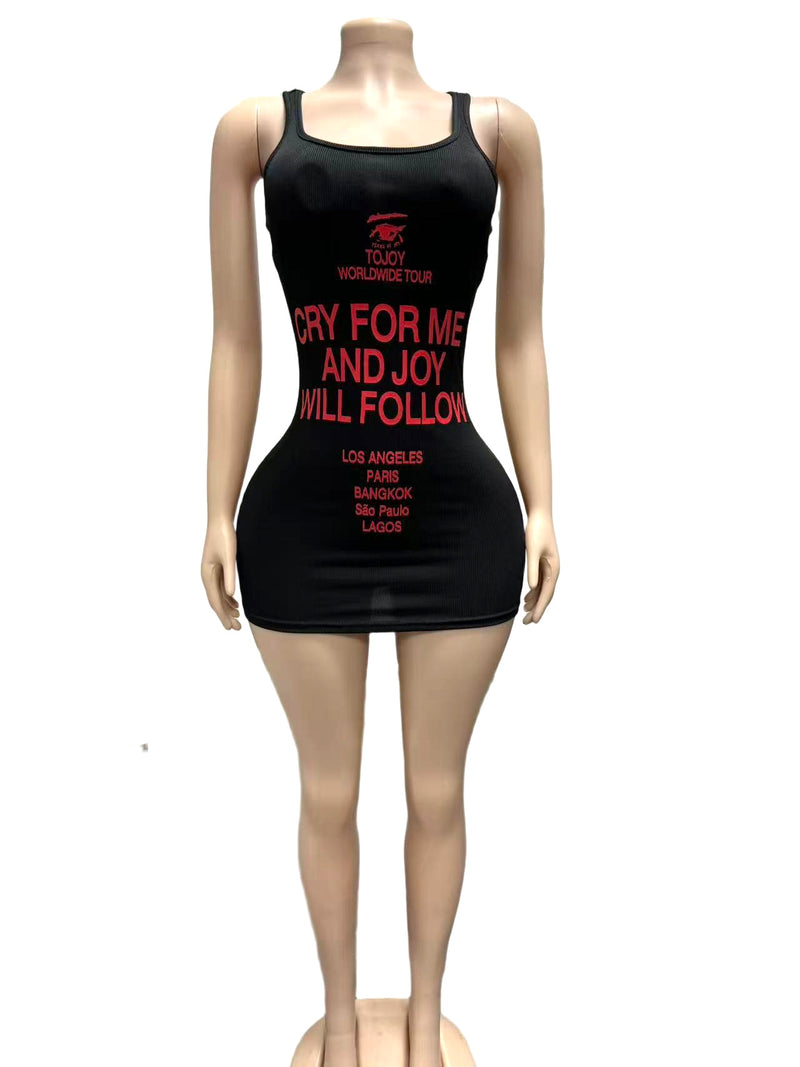 Sleeveless Letter Print Tight Mini Dress GFCF 1472