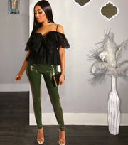 Sexy Mesh Ruffles Off Shoulder Crop Tops LS 0280