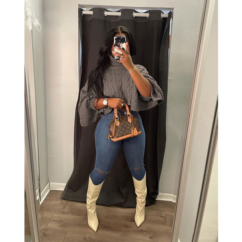 Knitted Long Sleeve Sweater Crop Top GDYF 6915