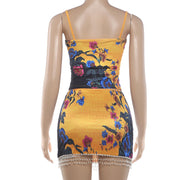 Print Tassel Patchwork Sling Mini Dress DLSF K6S12686A