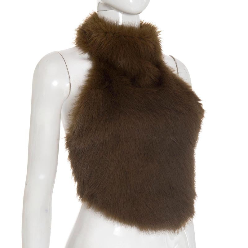 Furry Backless Sleeveless Crop Tops MXBF J25TP296