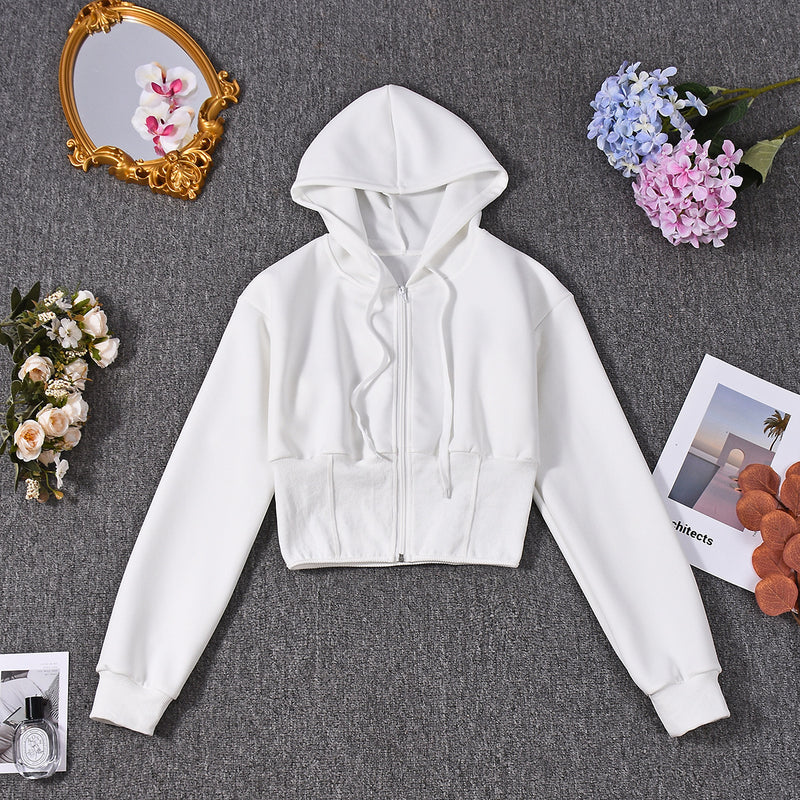 Solid Color Zipper Hooded Sweatshirt Coats GNZD 32694TBY