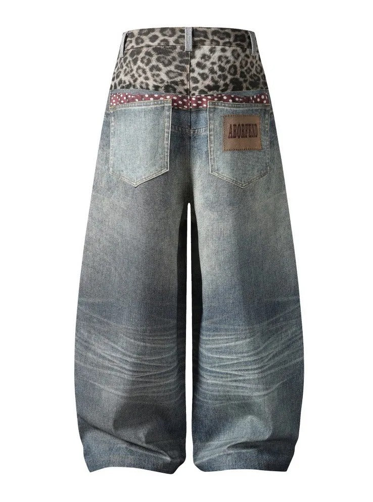 Leopard Print Patchwork Straight Jeans GYLN 4954