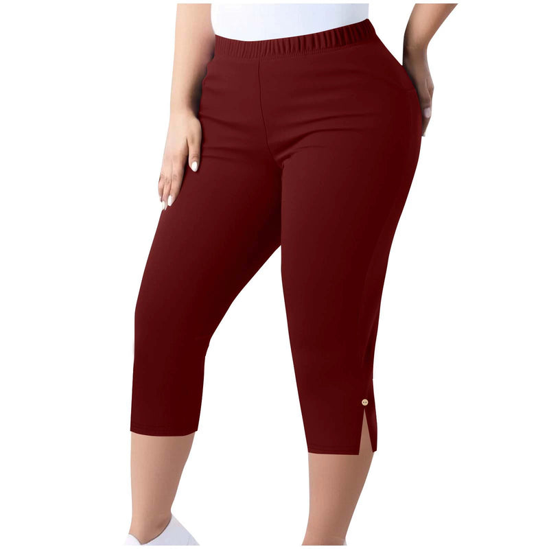 Plus Size Solid Color Split Seventh Pants GYZY 66811