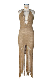 Halterneck Beaded Knits Beach Maxi Dress ZSD 0359