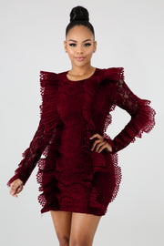 Long Sleeve Ruffles Bodycon Lace Dress LX 3081
