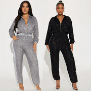 Long Sleeve Zipper Sequin Jumpsuit GYOM 8931