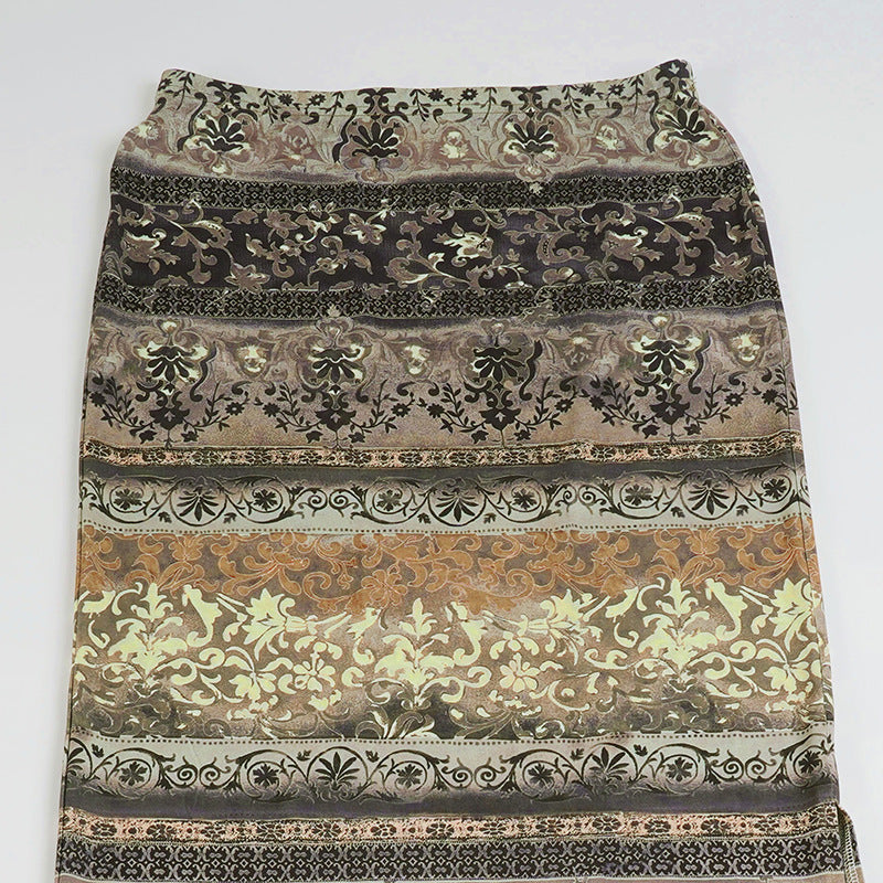 Retro Print Split Half Body Skirt GPKJ MR47708