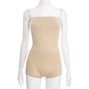 Solid Color Sleeveless Bodysuit And Short 2 Piece Set GDSF Y25ST545
