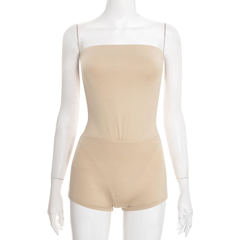 Solid Color Sleeveless Bodysuit And Short 2 Piece Set GDSF Y25ST545