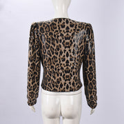 Leopard Print Sequin Long Sleeve Coats GFRT 51944TBD