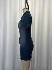 Fashion Lapel Zipper Denim Mini Dress GWDS 260402