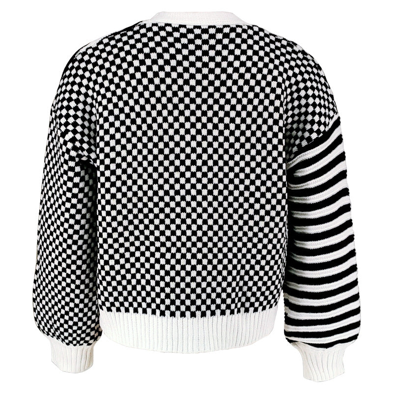 Plaid Patchwork Stripe Knits Coats GDAM 1027