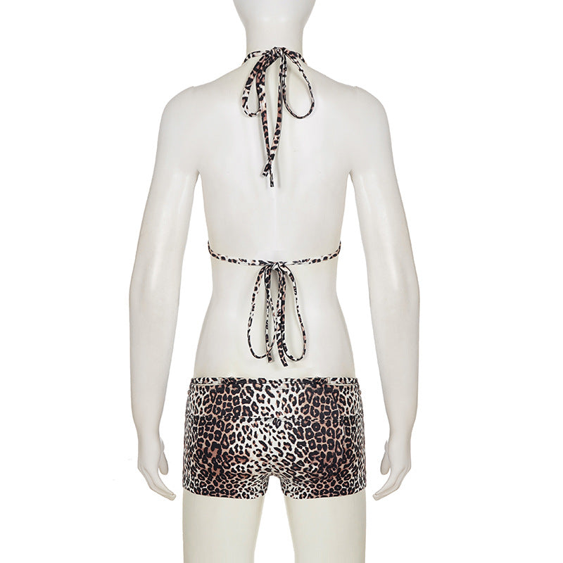 Leopard Print Halterneck Bikinis 3 Piece Swimsuit GPKJ MR48041