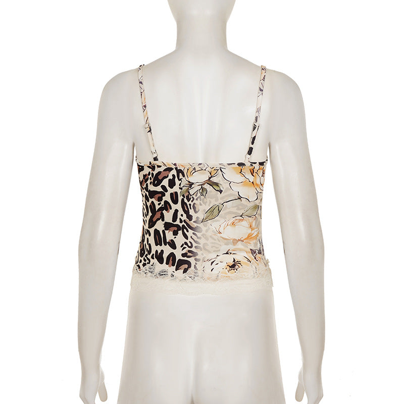 Lace Patchwork Leopard Print Tank Tops GPKJ MR50045