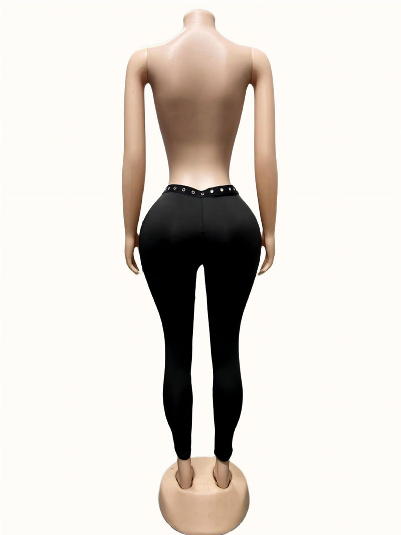 Solid Color Holow Out Tie Up Pants GFCF 1535