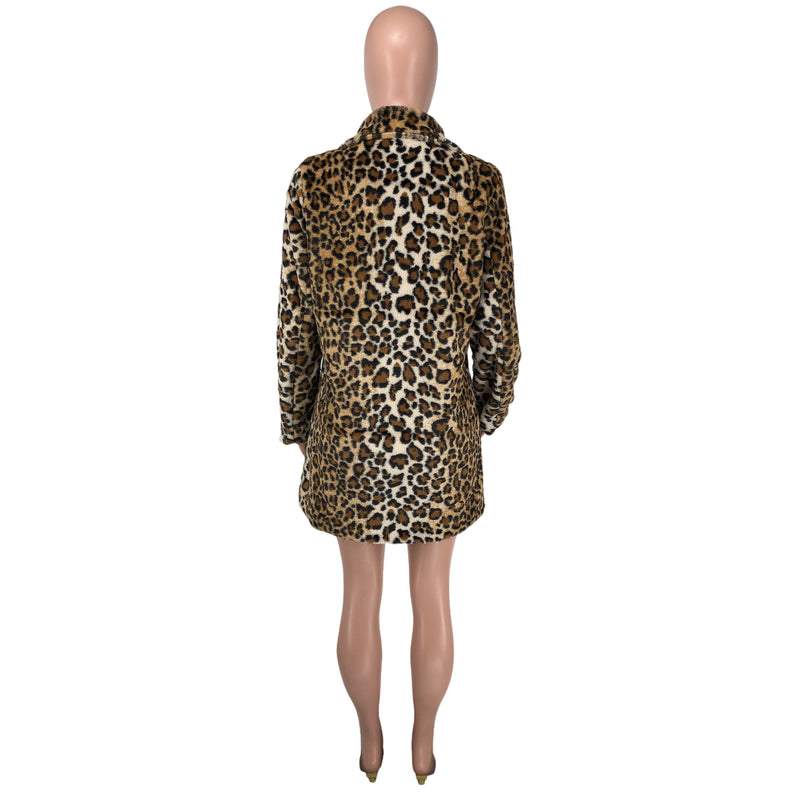 Leopard Print Long Sleeve Loose Plush Jacket NK 8629