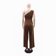 Single Shoulder Solid Color Bow tie Jumpsuit GYLY 10729