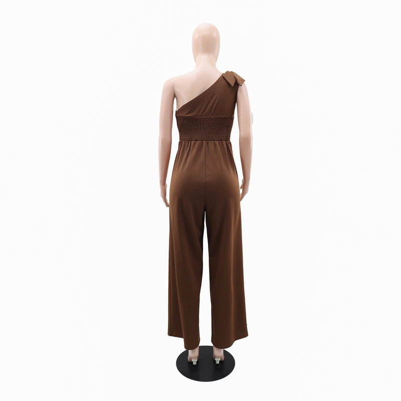 Single Shoulder Solid Color Bow tie Jumpsuit GYLY 10729