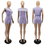 Solid Color Sleeveless Sport Two Piece Shorts Set WSM 5340