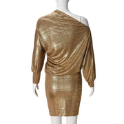 Long Sleeve Slash Shoulder Mini Dress GFRT 041702DBG