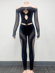 Long Sleeve Hollow Out Knits Jumpsuit GQNF F00172QD