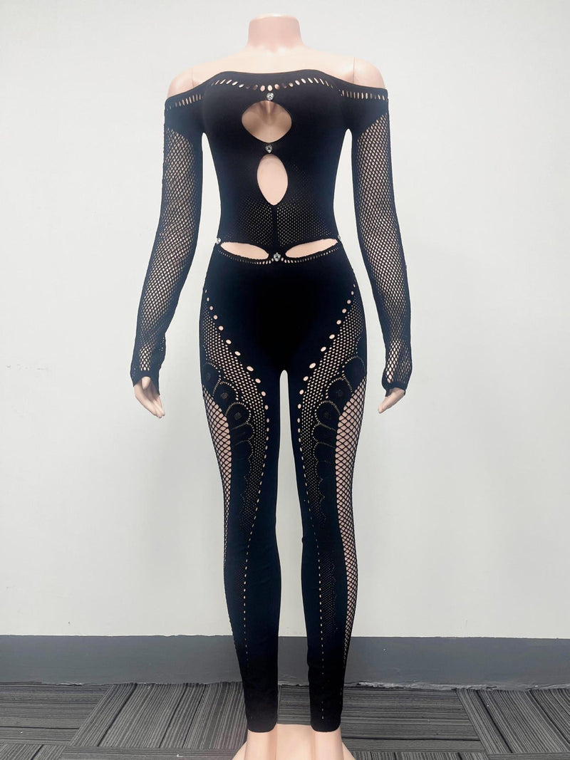 Long Sleeve Hollow Out Knits Jumpsuit GQNF F00172QD