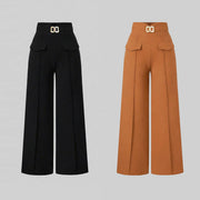 Metal Clasp Loose Straight Pants SH 391468